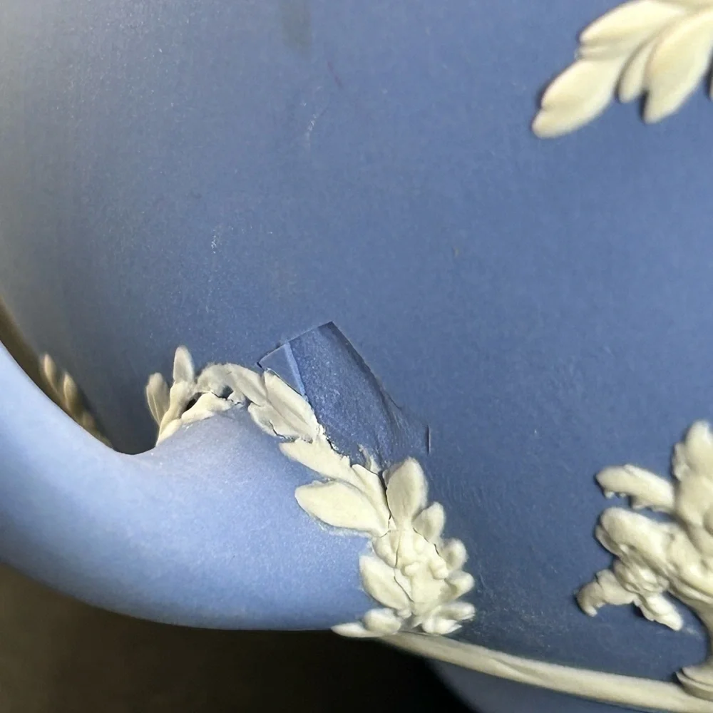 VTG Wedgwood England Blue Jasperware Collectible Greco Roman Motif Teapot, Lid - Picture 15 of 16